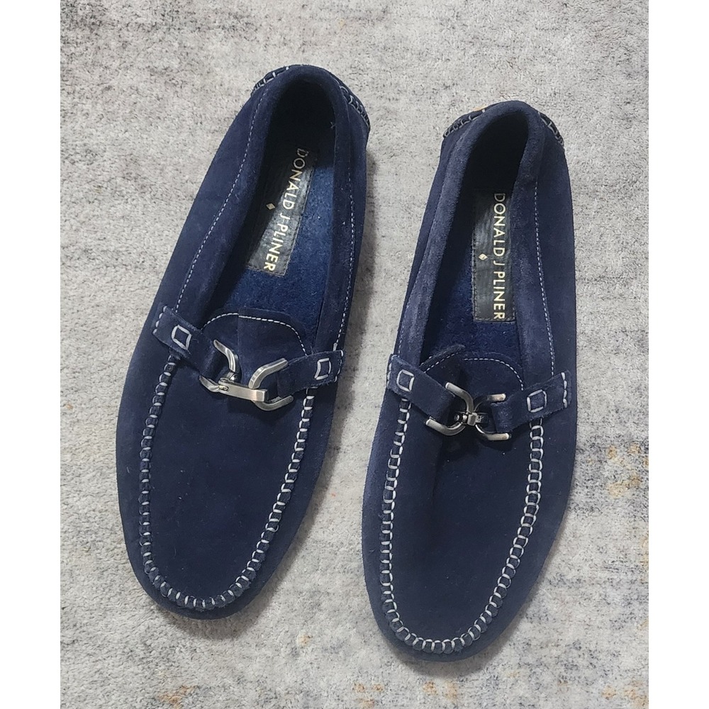 Donald J Pliner Men's Navy Blue Suede Horsebit Driving Loafers Size 9.5